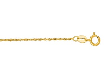 14K Solid Yellow Gold Dainty Singapore Rope Chain Bracelet, 1 MM Thick, 7&quot; Inch, Real Gold Bracelet, Girls Women