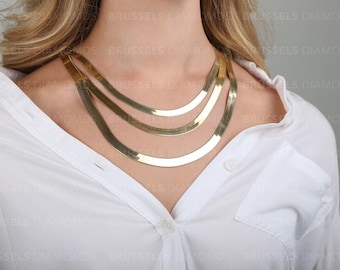 10K SOLID Yellow Gold Herringbone Necklace Chain, 7MM 8MM 9MM 10MM 12MM Thick, 16&quot; 18&quot; 20&quot; 22&quot; 24&quot; Inch, Real Gold Herringbone, Women