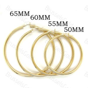 Real Gold Hoops, 3MM Thick, 14mm 16mm 20mm 25mm 30mm 35mm 40mm 45mm 50mm 55mm 60mm 65mm, 10K Yellow Gold Polished Hoop Earring Set, Women