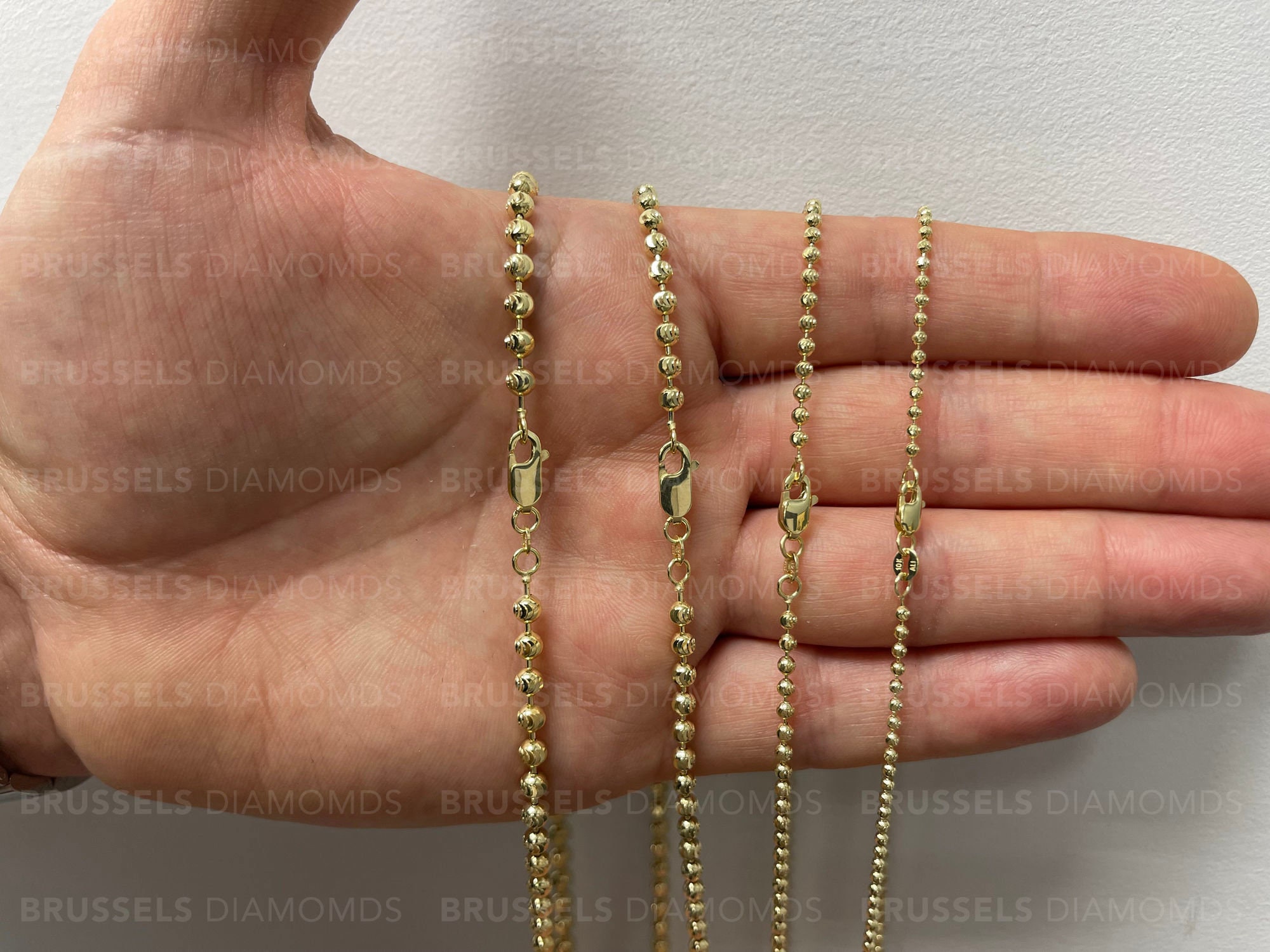 Solid 14k Gold 4mm Ball Beaded Link Chain Necklace 22 24 26 28 30 