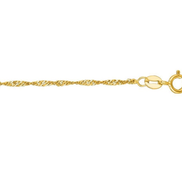 14K Solid Yellow Gold Singapore Rope Anklet Chain, 1.5MM Thick, 10" Inch, Real Gold, Woman