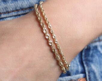 SOLID 14K Yellow Gold Rope Chain Bracelet, 2.5MM 3MM Thick, 7" 8" Inch, Real Gold Bracelet, Women Gold Bracelet, Thin Gold Bracelet, Women