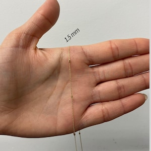 14K Solid Yellow Gold Saturn Bead Station Chain Necklace, 1.5MM Thick, 16" 18" Long, Real Gold Chain, Thin Gold Chain, Dainty Chain, Women