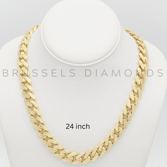14K Yellow Gold 13.5mm Thick Textured Cuban Chain Necklace 24