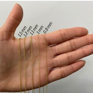 14K Solid Yellow Gold Oval Cable Link Chain Necklace, 0.9MM-1.5MM Thick, 16&quot; 18&quot; 20&quot; Inch, Real Gold Chain, SOLID GOLD LINKS, Women