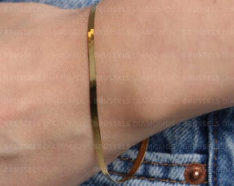 Bracciale a spina di pesce in oro giallo massiccio 10K, spessore 3 mm, 7", vero oro a spina di pesce, bracciale in vero oro, da donna