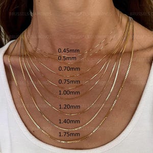 14K Solid Yellow Gold Box Chain Necklace, 0.5MM - 1.7MM Thick, 16&quot;-30&quot; Inch, REAL Gold Chain, SOLID Gold Box Chain, Chain For Pendant, Women