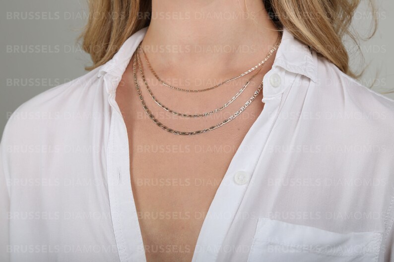 Collana con catena a specchio tricolore in oro massiccio 10 carati, 2,1 mm, 2,6 mm, 3,3 mm di spessore, 16", 18", 20", 22", 24", oro vero, catena Valentino, tricolore, da donna immagine 2