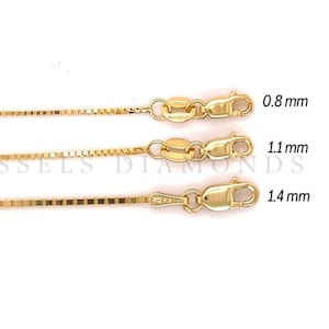 10K Solid Yellow Gold Box Chain Necklace, 0.8MM 1MM 1.4MM Thick, 16&quot; 18&quot; 20&quot; 22&quot; 24&quot; 30&quot;, Real Gold Chain, Chain For Pendant, Women