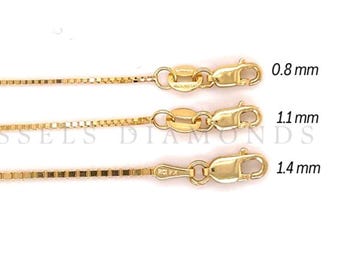 10K Solid Yellow Gold Box Chain Necklace, 0.8MM 1MM 1.4MM Thick, 16&quot; 18&quot; 20&quot; 22&quot; 24&quot; 30&quot;, Real Gold Chain, Chain For Pendant, Women