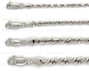 10K Solid White Gold Diamond Cut Rope Chain Necklace, 2.5MM 3MM 3.5MM 4MM 5MM Thick, 16"-30" Inch, SOLID GOLD, Real Gold Chain, Men Women