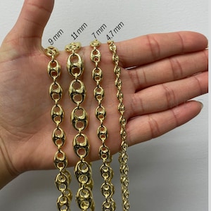 14K Yellow Gold Puffed Mariner Link Chain, 4.7MM 7MM 9MM 11MM Thick, 18" 20" 22" 24" Inch, REAL Gold Chain, Mariner Chain Necklace, Women