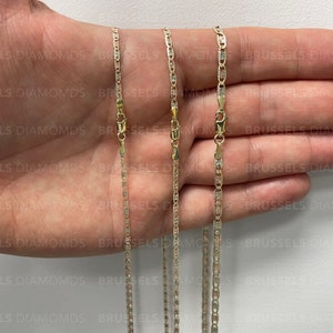 Collana con catena a specchio tricolore in oro massiccio 10 carati, 2,1 mm, 2,6 mm, 3,3 mm di spessore, 16", 18", 20", 22", 24", oro vero, catena Valentino, tricolore, da donna immagine 4
