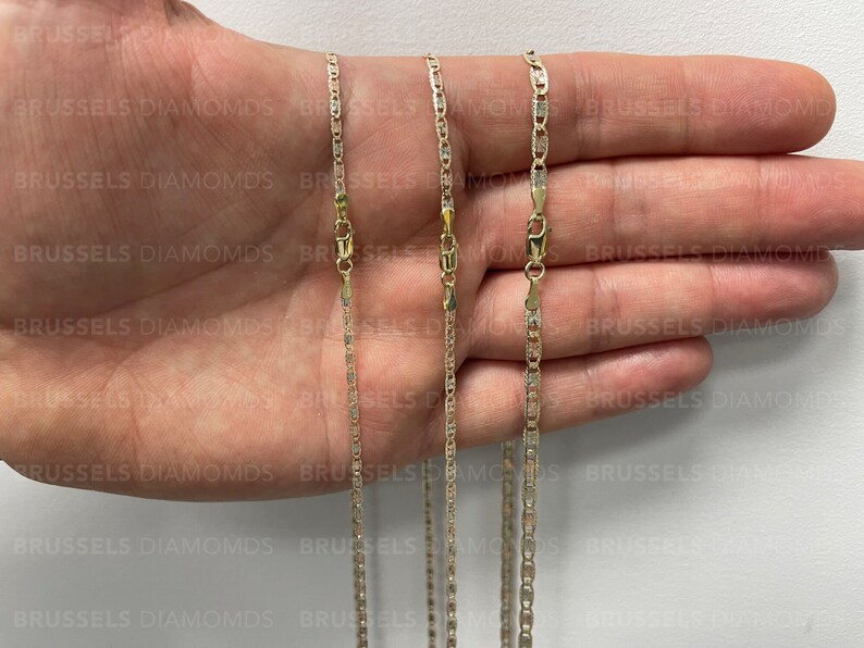 Collana con catena a specchio tricolore in oro massiccio 10 carati, 2,1 mm, 2,6 mm, 3,3 mm di spessore, 16", 18", 20", 22", 24", oro vero, catena Valentino, tricolore, da donna immagine 4