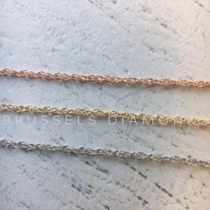 Solid 14K Gold Rope Chain Necklace, 0.8mm Thick, 16" 18" 20" Long, Yellow/ White/ Rose Gold, Dainty Twisted Rope Chain, Minimalist Necklace