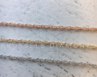 Collier chaîne corde en or massif 14 carats, 0,8 mm d'épaisseur, 16" 18" 20" de long, jaune/blanc/or rose, chaîne corde torsadée délicate, collier minimaliste