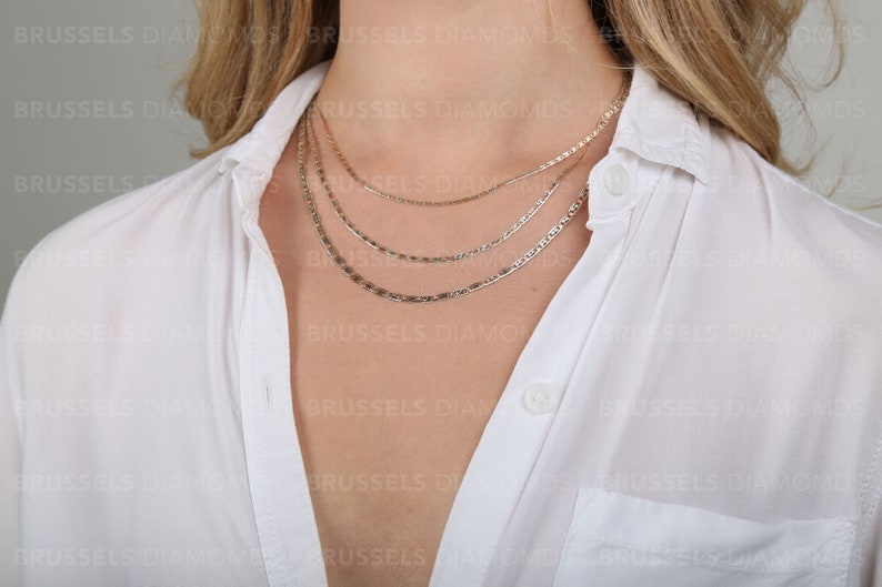 Collana con catena a specchio tricolore in oro massiccio 10 carati, 2,1 mm, 2,6 mm, 3,3 mm di spessore, 16", 18", 20", 22", 24", oro vero, catena Valentino, tricolore, da donna immagine 10