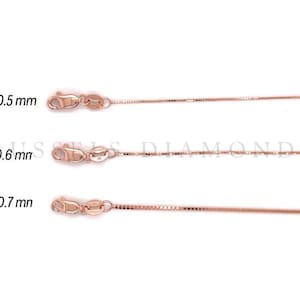 14K Solid Rose Gold Box Chain Necklace, 0.5MM 0.6MM 0.7MM Thick, 16&quot; 18&quot; 20&quot; 24&quot; Inch, Real Gold Chain, Chain For Pendant, Pink Gold, Women