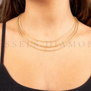 10K Real Yellow Gold Rope Chain Necklace, 1.5MM 2MM 2.5MM Thick, 16" 18" 20" 22" 24", Real Gold Chain, Diamond Cut Chain, Women