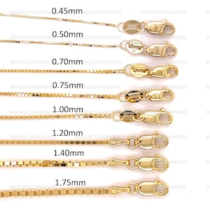 Solid 14K Yellow Gold Box Chain Necklace, 16-30&quot;, 0.45mm-1.7mm, Box Gold Chain, REAL Gold Chain, SOLID Gold Chain, Thin Gold Chain Necklace