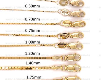 Solid 14K Yellow Gold Box Chain Necklace, 16-30&quot;, 0.45mm-1.7mm, Box Gold Chain, REAL Gold Chain, SOLID Gold Chain, Thin Gold Chain Necklace