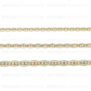 Collana con catena a specchio tricolore in oro massiccio 10 carati, 2,1 mm, 2,6 mm, 3,3 mm di spessore, 16", 18", 20", 22", 24", oro vero, catena Valentino, tricolore, da donna immagine 8