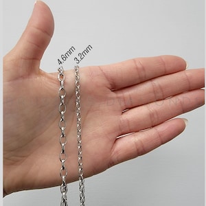 14K Real White Gold Rolo Chain Necklace, 3.2MM, 4.6MM Thick, 18&quot; Long, Real Gold Chain, Oval Rolo Chain Link, Minimalist Necklace, Women