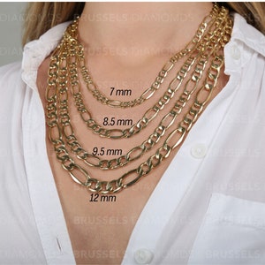 10K Yellow Gold Figaro Link Chain Necklace, 7MM 8.5MM 9.5MM 12MM Thick, 18" 20" 22" 24" 26" 30" Inch, Real Gold Chain, Figaro Chain, Women