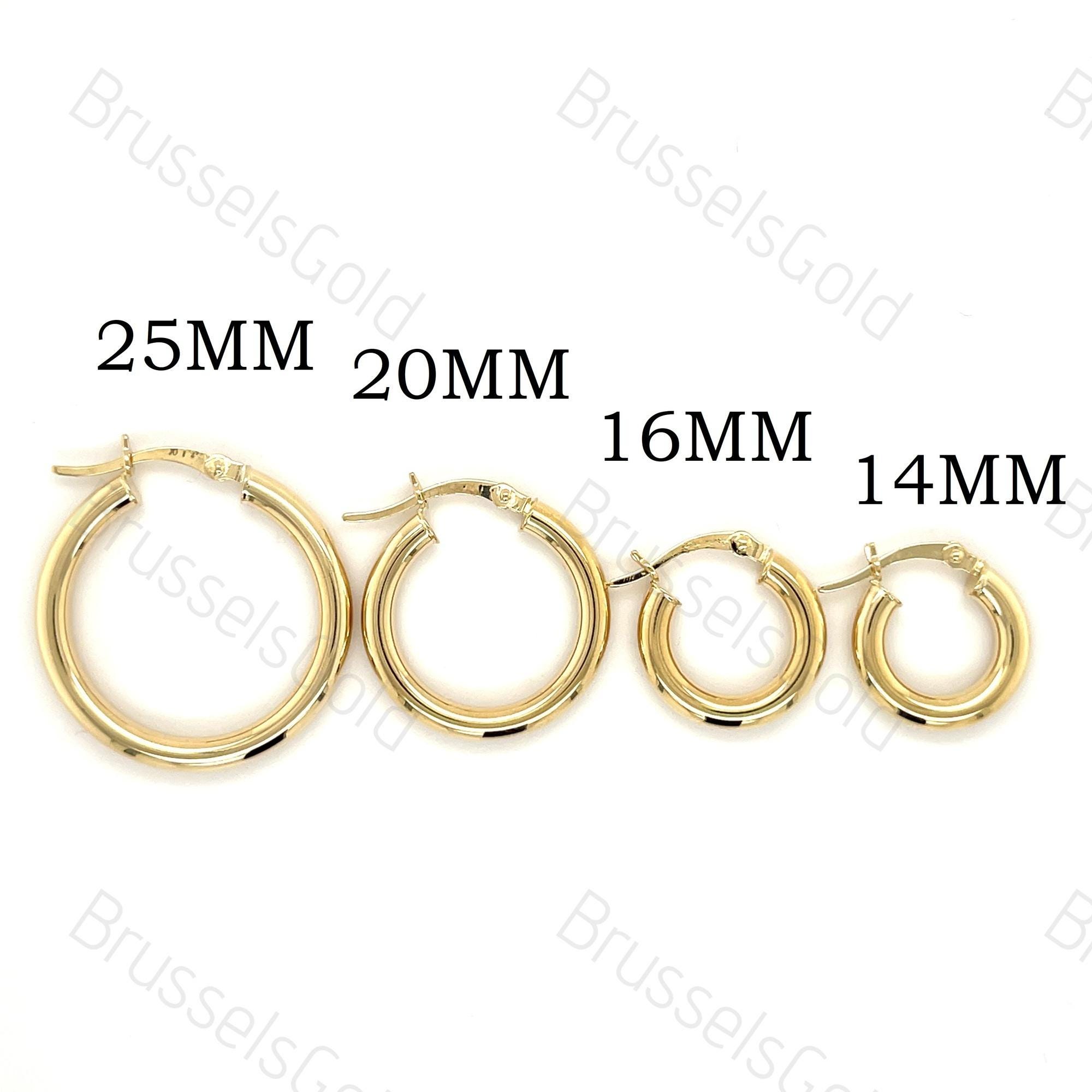 Real Gold Hoops, 3MM Thick, 14mm 16mm 20mm 25mm, 10K Yellow Real Gold Hoops, 3MM Thick, 14mm 16mm 20mm 25mm, 10K Yellow