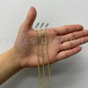 14K Solid Yellow Gold Rope Chain Necklace, 2MM 2.5MM 2.8MM Thick, 16&quot; 18&quot; 20&quot; 22&quot; 24&quot; 30&quot; Inch, Real Gold Chain, Women Rope Chain, Women