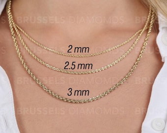 10K Real Yellow Gold Rope Chain Necklace, 16&quot; 18&quot; 20&quot; 22&quot; 24&quot; 26&quot; 30&quot; Inch, 2MM 2.5MM 3MM Thick, REAL Gold Chain, Women Gold Chain, Women