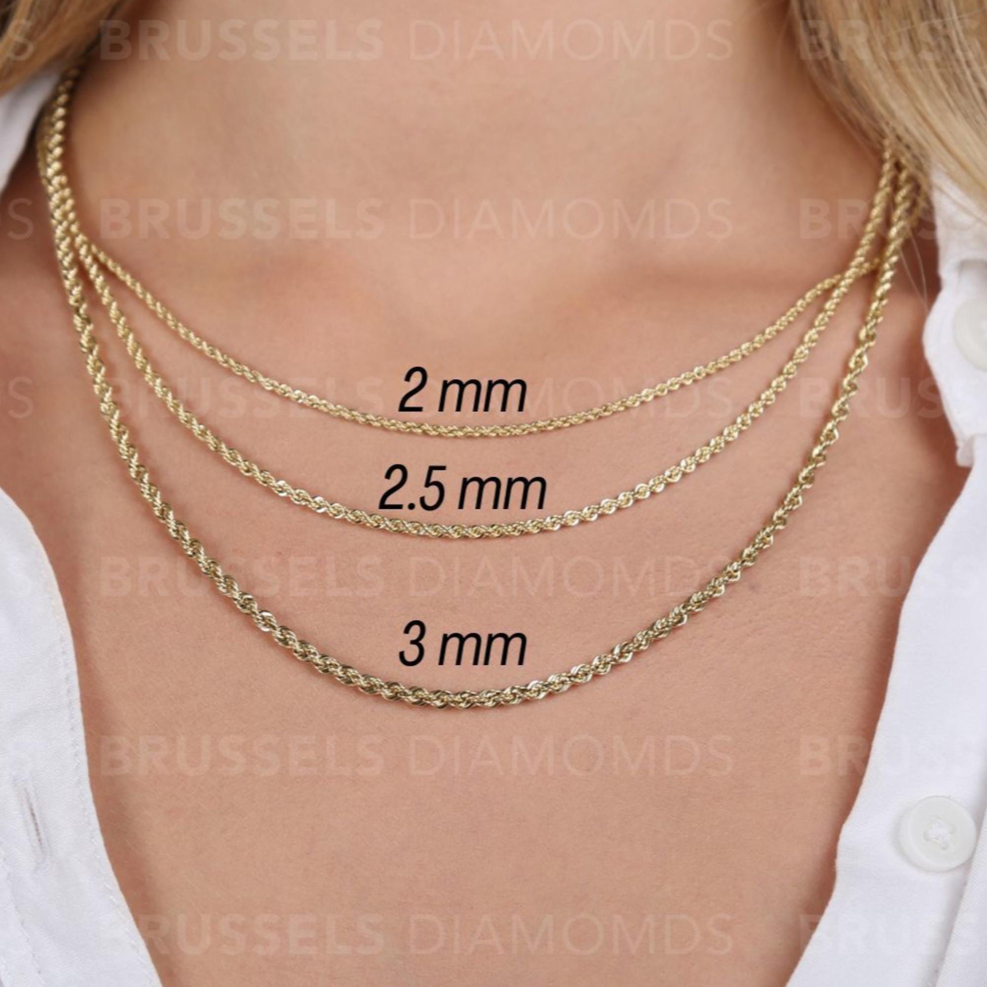 10K Real Yellow Gold Rope Chain Necklace, 16