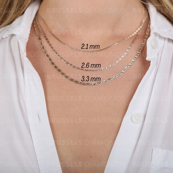Solid 10K Gold Tricolor Mirror Chain Necklace, 2.1MM 2.6MM 3.3MM Thick, 16" 18" 20" 22" 24", Real Gold, Valentino Chain, Tri-Color, Women