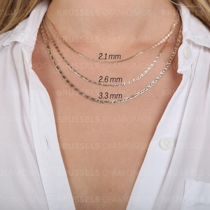 10K Solid Gold Tricolor Mirror Chain Necklace, 2.1MM 2.6MM 3.3MM Thick, 16&quot; 18&quot; 20&quot; 22&quot; 24&quot;, Real Gold, Valentino Chain, Tri-Color, Women