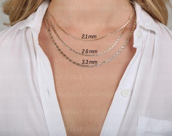 10K Solid Gold Tricolor Mirror Chain Necklace, 2.1MM 2.6MM 3.3MM Thick, 16" 18" 20" 22" 24", Real Gold, Valentino Chain, Tri-Color, Women