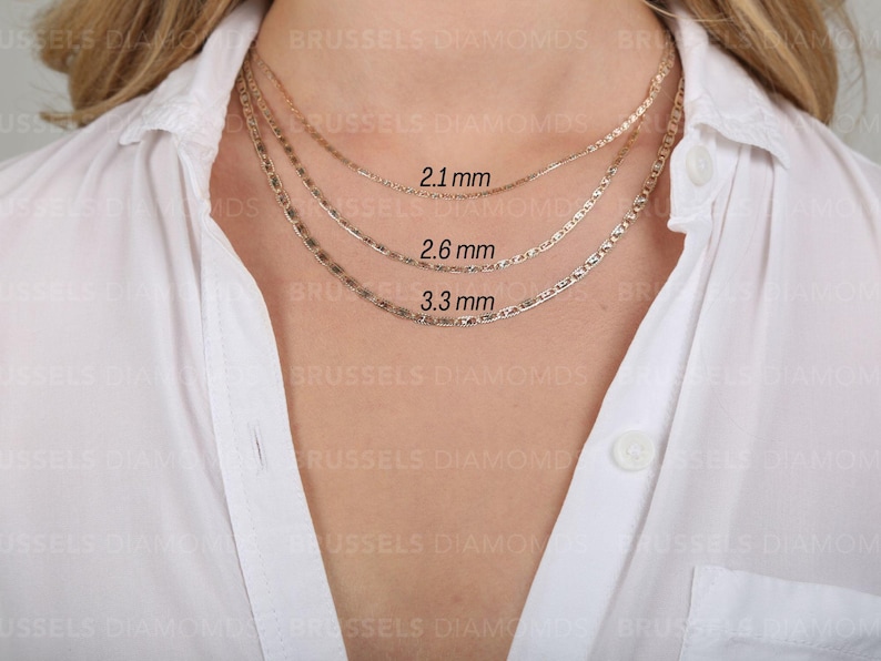 Collana con catena a specchio tricolore in oro massiccio 10 carati, 2,1 mm, 2,6 mm, 3,3 mm di spessore, 16", 18", 20", 22", 24", oro vero, catena Valentino, tricolore, da donna immagine 1