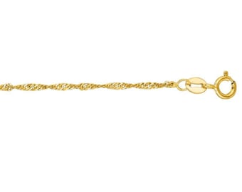 14K Solid Yellow Gold Singapore Rope Anklet Chain, 1.5MM Thick, 10&quot; Inch, Real Gold, Woman