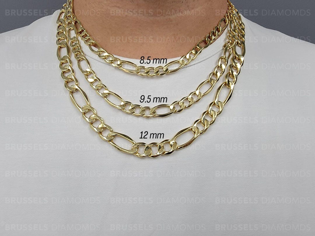 10K Real Yellow Gold Thick Figaro Link Chain Necklace, 7mm
