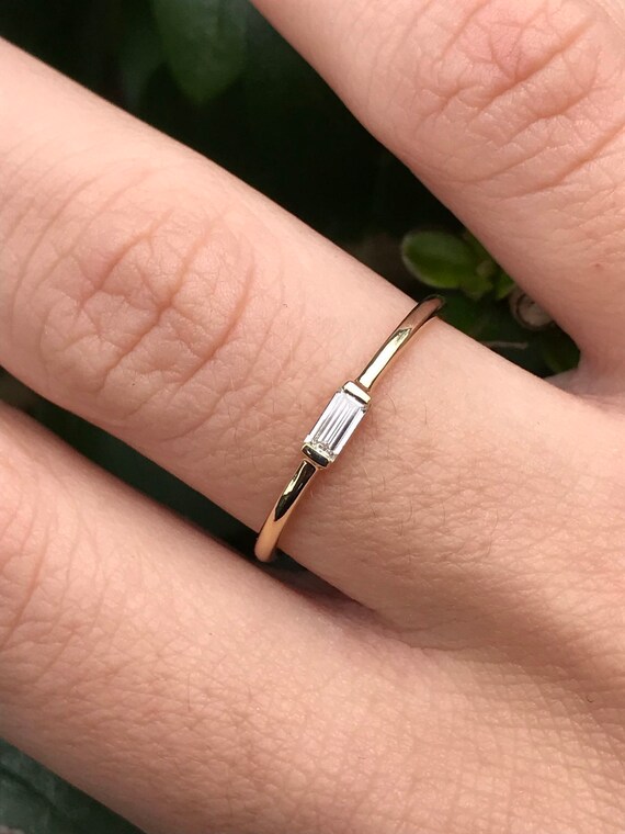 0 18 Ct F Vs1 Baguette Diamond Solitaire Engagement Ring Etsy