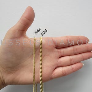 14K Solid Yellow Gold Gourmette Curb Chain Necklace, 2.2MM 3MM Thick, 16&quot; 18&quot; 20&quot; 22&quot; 24&quot; 30&quot;, Miami Curb Chain, SOLID GOLD LINKS, Women