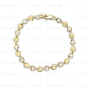 10K Yellow Gold Heart Link Bracelet, 7" Inch, Real Gold Bracelet, Hearts Bracelet, Ladies Bracelet, Women