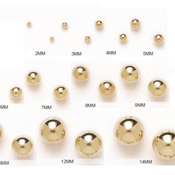 14K Yellow Gold Ball Stud Earrings, 2mm 3mm 4mm 5mm 6mm 7mm 8mm 9mm 10mm 12mm 14mm, Real Gold Studs, Push Back Studs,  Women Girls