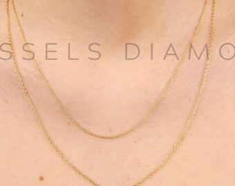 14K Solid Yellow Gold Thin Oval Cable Link Chain Necklace, 1.2MM 1.5MM Thick, 16" 18" 20" inch, Real Gold Necklace, Women Gold Chain, Women