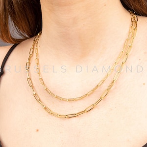 14K Real Yellow Gold Paperclip Link Chain Necklace, 3.2MM 4.2MM Thick, 16&quot; 18&quot; 20&quot; 24&quot; 38&quot; Inch, Real Gold Paperclip, Women
