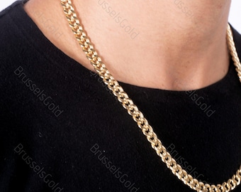 14K Yellow Gold Miami Cuban Necklace, 8MM Thick, 22" 24" Inch, Real Gold Chain, 14K Curb Cuban, Men