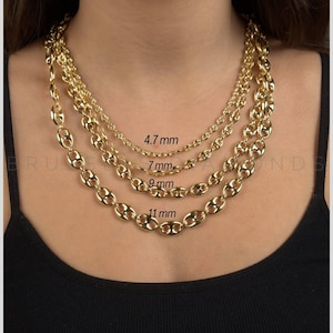 10K Real Yellow Gold Puffed Mariner Necklace And Bracelet, 4.7MM 7MM 11MM Thick, 7" 8" 10" 20" 22" 24" 26" Inch, Real Gold Chain, Women
