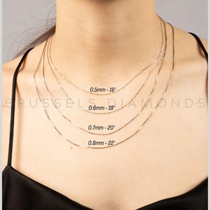 14K SOLID White Gold Box Chain Necklace, 0.5mm 0.6mm 0.7mm 0.8mm Thick, 16&quot; 18&quot; 20&quot; 22&quot; 24&quot; 30&quot;, Real Gold Chain, Thin Gold Chain, Women