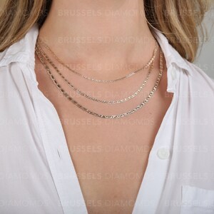 Collana con catena a specchio tricolore in oro massiccio 10 carati, 2,1 mm, 2,6 mm, 3,3 mm di spessore, 16", 18", 20", 22", 24", oro vero, catena Valentino, tricolore, da donna immagine 3