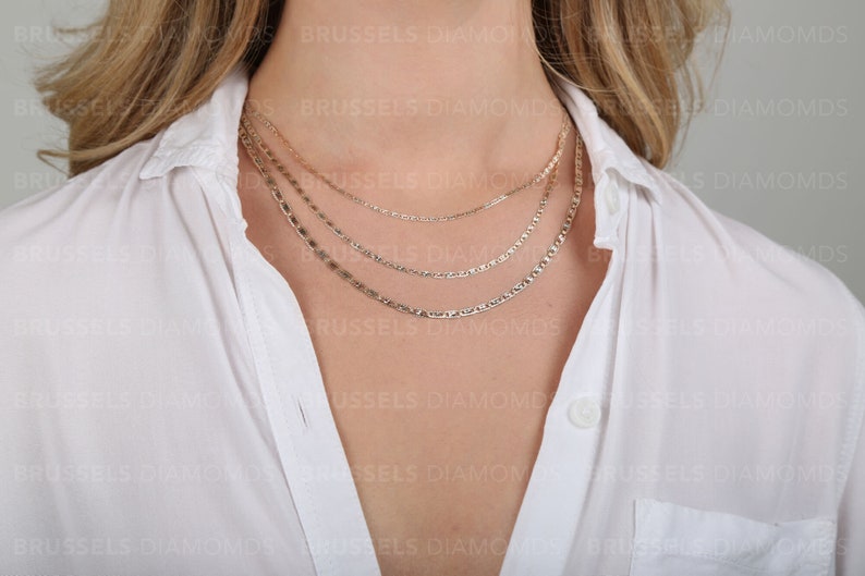 Collana con catena a specchio tricolore in oro massiccio 10 carati, 2,1 mm, 2,6 mm, 3,3 mm di spessore, 16", 18", 20", 22", 24", oro vero, catena Valentino, tricolore, da donna immagine 3