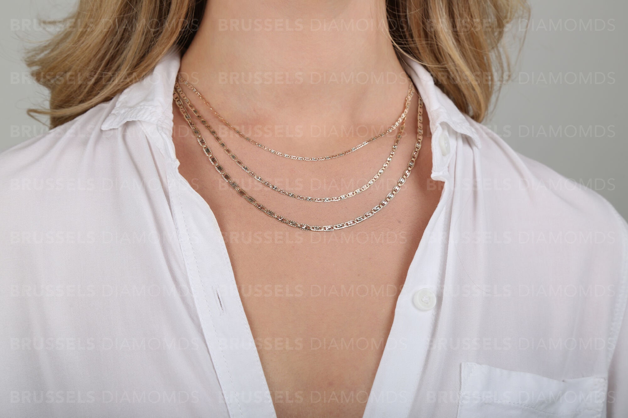 10K Solid Gold Tricolor Mirror Chain Necklace, 2.1MM 2.6MM 10K Solid Gold Tricolor Mirror Chain Necklace, 2.1MM 2.6MM